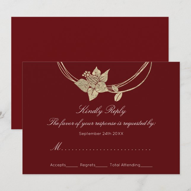 Convite RSVP Borgonha Vinho Floral Coroa Casamento (Frente/Verso)
