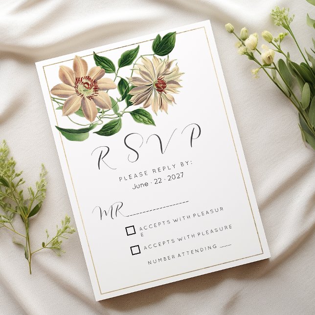 Convite RSVP botânico verde-branco (White red green floral botanical RSVP)