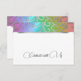 Convite RSVP Card Elegante Rainbow e Silver Filigree