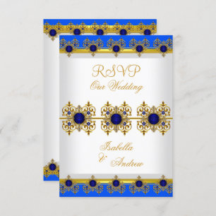Convite RSVP Casado Real Real Dourado Branco Gem