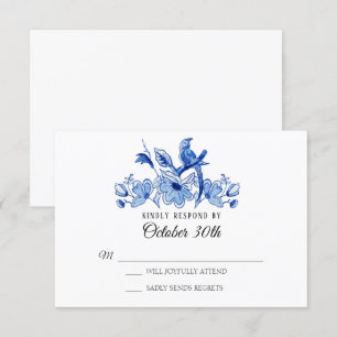 Convite RSVP Casamento Azul Chinoiserie Floral Aquarela