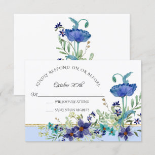 Convite RSVP Casamento Azul Claro Papoula Aquarela Floral