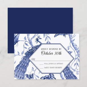 Convite RSVP Casamento Azul-Marinho Chinoiserie Pavão Borb