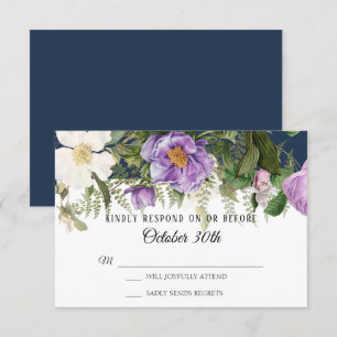 Convite RSVP Casamento Azul Marinho Marfim Rosa Peônia Sam