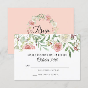 Convite RSVP Casamento Bege Rosa Folhagem Folha Folhas