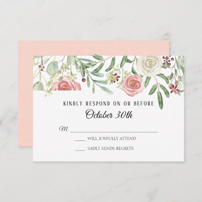 Convite RSVP Casamento Blush Foliage Foliage Rosa Foliage  (Frente/Verso)