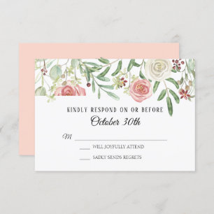 Convite RSVP Casamento Blush Foliage Foliage Rosa Foliage