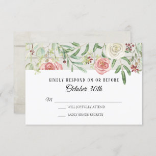 Convite RSVP Casamento Blush Ivory Rosa Rustic Plank
