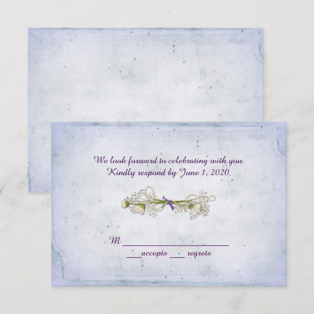 Convite RSVP casamento- bouquet de margaridas com pérolas (Frente/Verso)