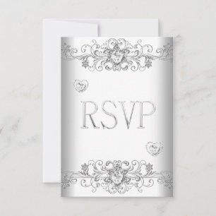 Convite RSVP Casamento Branco Puro Corações de Diamante Br