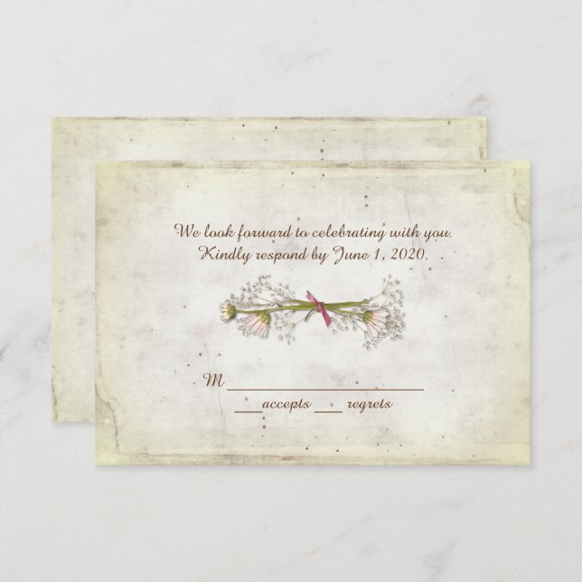 Convite RSVP casamento- buquê de margarida com pérolas (Frente/Verso)