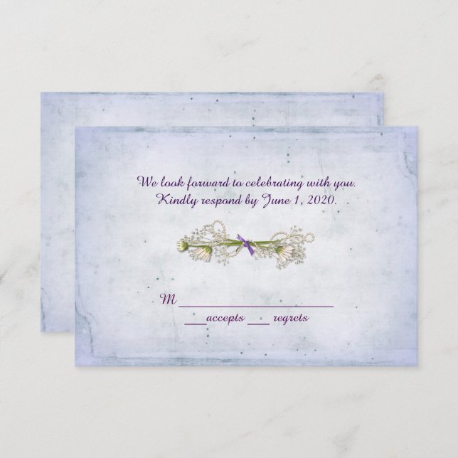 Convite RSVP casamento- buquê de margarida com pérolas (Frente/Verso)