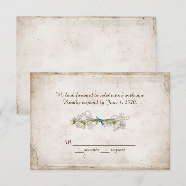 Convite RSVP casamento- buquê de margaridas com pérolas (Frente/Verso)