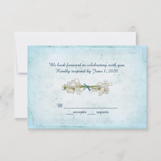 Convite RSVP casamento- buquê de margaridas com pérolas (Frente)