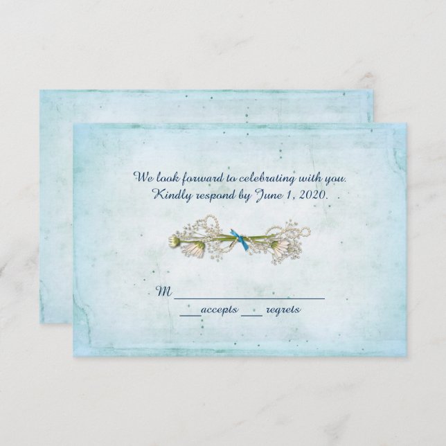 Convite RSVP casamento- buquê de margaridas com pérolas (Frente/Verso)