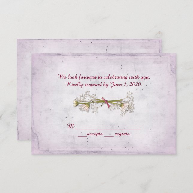 Convite RSVP casamento- buquê de margaridas com pérolas (Frente/Verso)