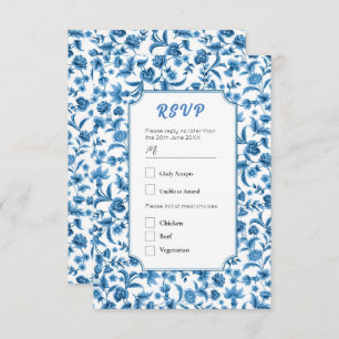 Convite RSVP Casamento Chintz Azul e Branco Ditsy Floral