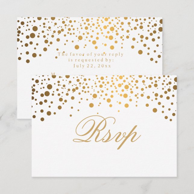 Convite RSVP Casamento com Pontos em Branco e Dourado Conf (Frente/Verso)