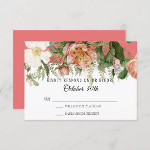 Convite RSVP Casamento Coral Blush Ivory Rosa Ferns
