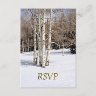 Convite RSVP Casamento de Inverno Árvores de Aspen na Neve