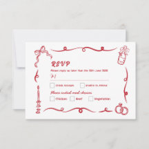 RSVP Casamento de Mão Desenhado Vermelho Whimsical