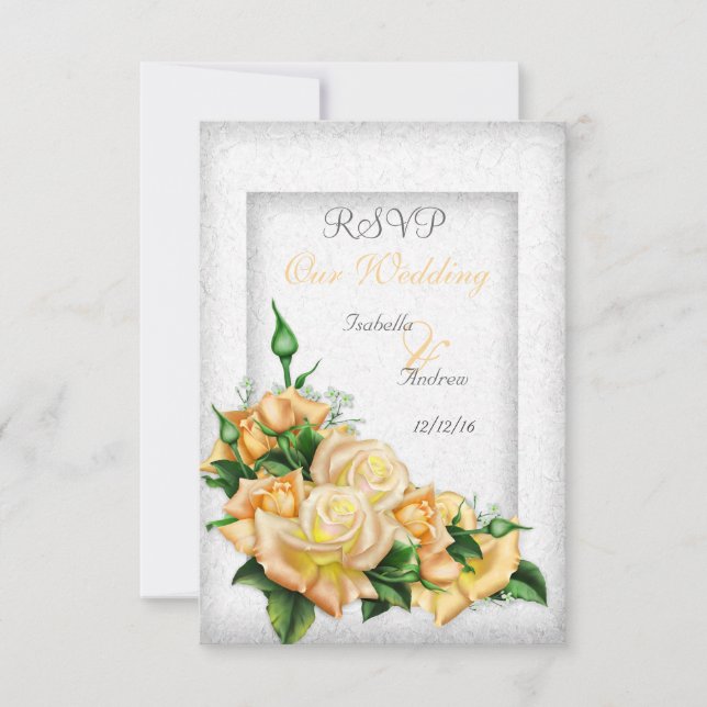 Convite RSVP Casamento Deslumbrante Buquê de Rosa Amarela (Frente)