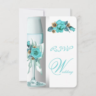 Convite RSVP Casamento Elegante Azul Claro Bege Rosa