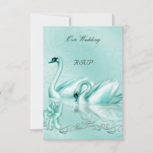 Convite RSVP Casamento Elegante Cisnes Coração Azul Água