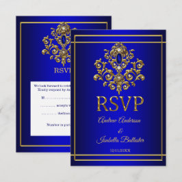 Convite RSVP Casamento Elegante Joia Azul Real Dourado 2