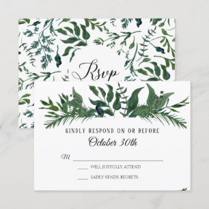 Convite RSVP Casamento Folhagem Floresta Esmeralda Folha F