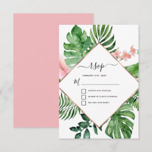 Convite RSVP Casamento Geométrico Aquarela de Palma Tropic