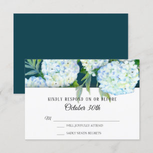 Convite RSVP Casamento Hortênsias Brancas Pintadas Azul Pa