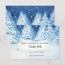 RSVP Casamento Inverno Marinho Árvores Nevadas Aqu
