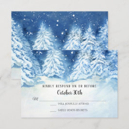 Convite RSVP Casamento Inverno Marinho Árvores Nevadas Aqu