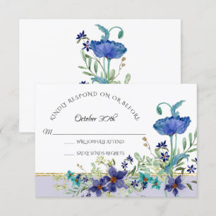 Convite RSVP Casamento Lavanda Azul Papoula Aquarela Flora