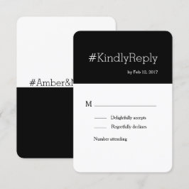 Convite RSVP casamento moderno preto branco chic com hasht