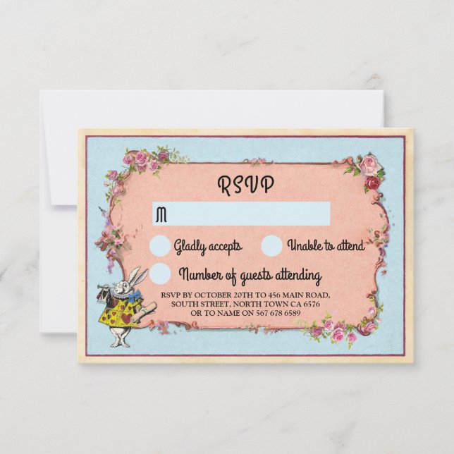 Convite RSVP Casamento País das Maravilhas Coelho Flores C (Frente)