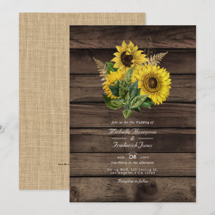 Convite RSVP Casamento País Rústico Girassóis Código QR