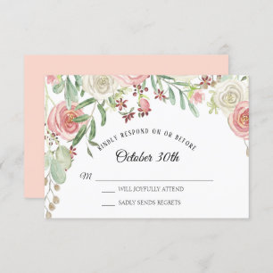 Convite RSVP Casamento Pale Blush Rosas de Marfim Floral