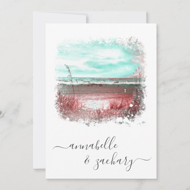 Convite ** RSVP - Casamento QR AR7 Sea Beach Ocean (Frente)