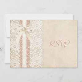 Convite RSVP Casamento Rústico Vintage Rosa e Renda