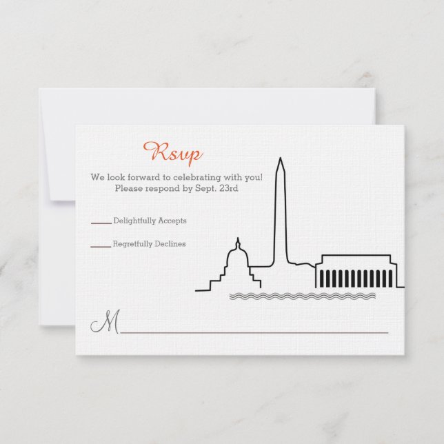 Convite RSVP Casamento Silhueta de Washington DC (Frente)