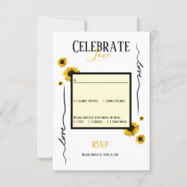Convite RSVP celebra o amor e os girassóis ouros