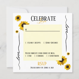Convite RSVP celebrar amor e girassóis dourados