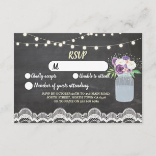 Convite RSVP Chalk Lace Casamento Rustic Lights Floral Jar