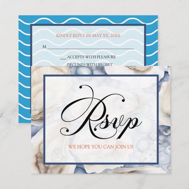 Convite RSVP Clam Shells Beach ou Destination (Frente/Verso)