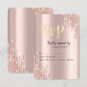 Convite RSVP com Brilho Rosa Dourado Chic Gotejante