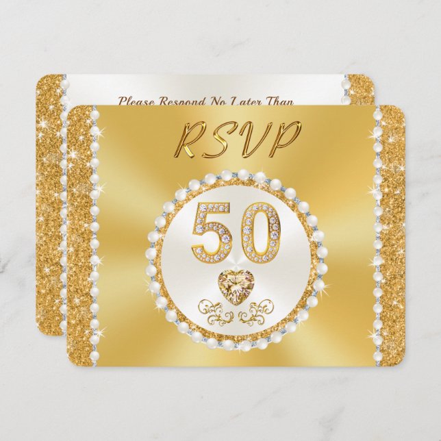 Convite RSVP com MENU Choice, 50 anos Dourados, (Frente/Verso)