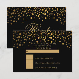 Convite RSVP Confetes Elegantes Dourados Casamento