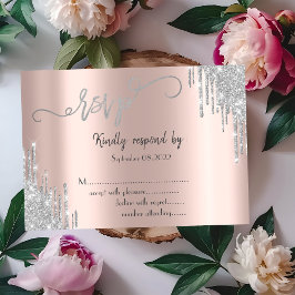 Convite RSVP de Bat Mitzvah com Gotas de Brilho Prateado